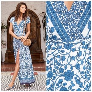 Lulus Floral Print Wrap Maxi Dress